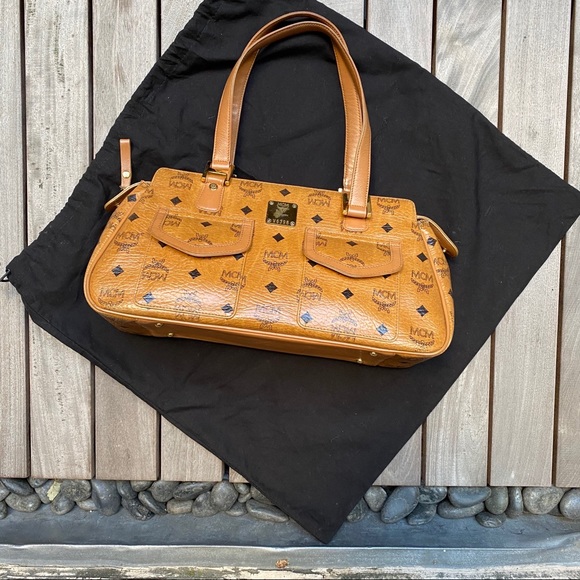 MCM Cognac Boston Satchel Tote Visetose Speedy Bag - Picture 2 of 9